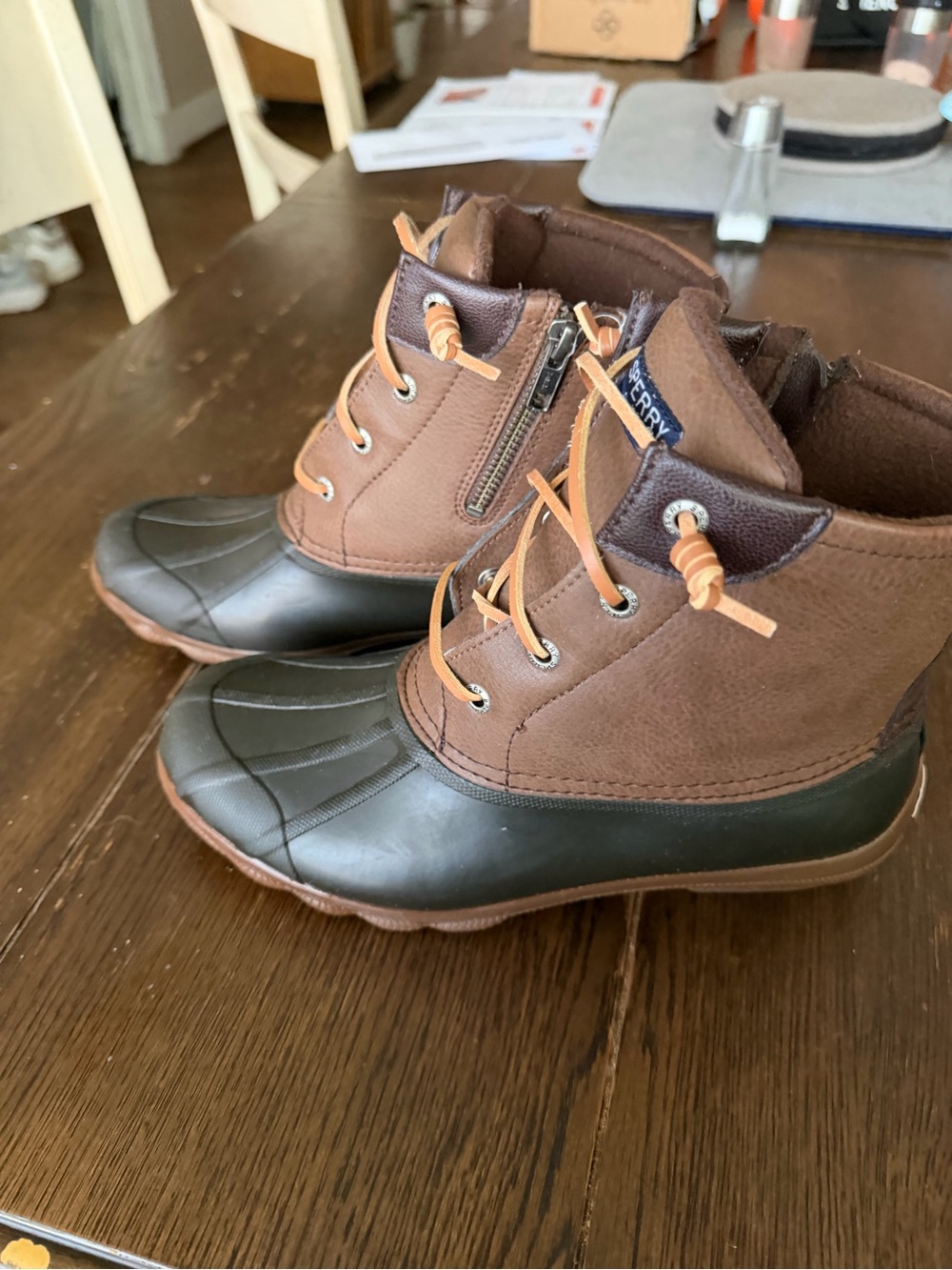 Sperry Brown Leather and Black Rubber Duck Boots with Tan Laces - Picture 4 of 5